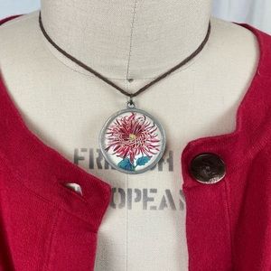 Silver pendant with flower and Victorian print
